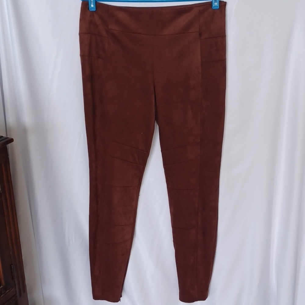 Sundance Sz 10 Luxe Dreams Faux Suede Leggings Pants Ankle-Zip Stretch Brown